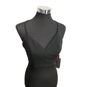 City Triangles Women's Zip Up Black Crop Tank Top Lace Back 7721-SQ8A Size Small